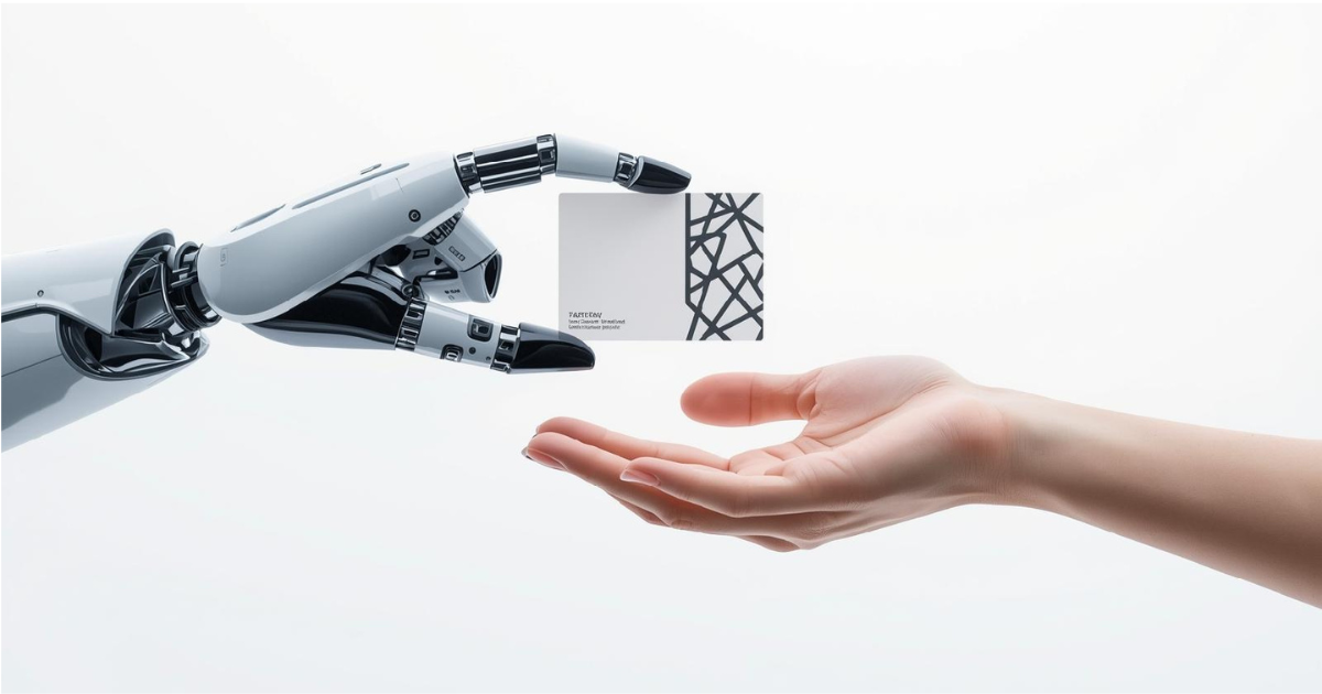 名刺を手渡している