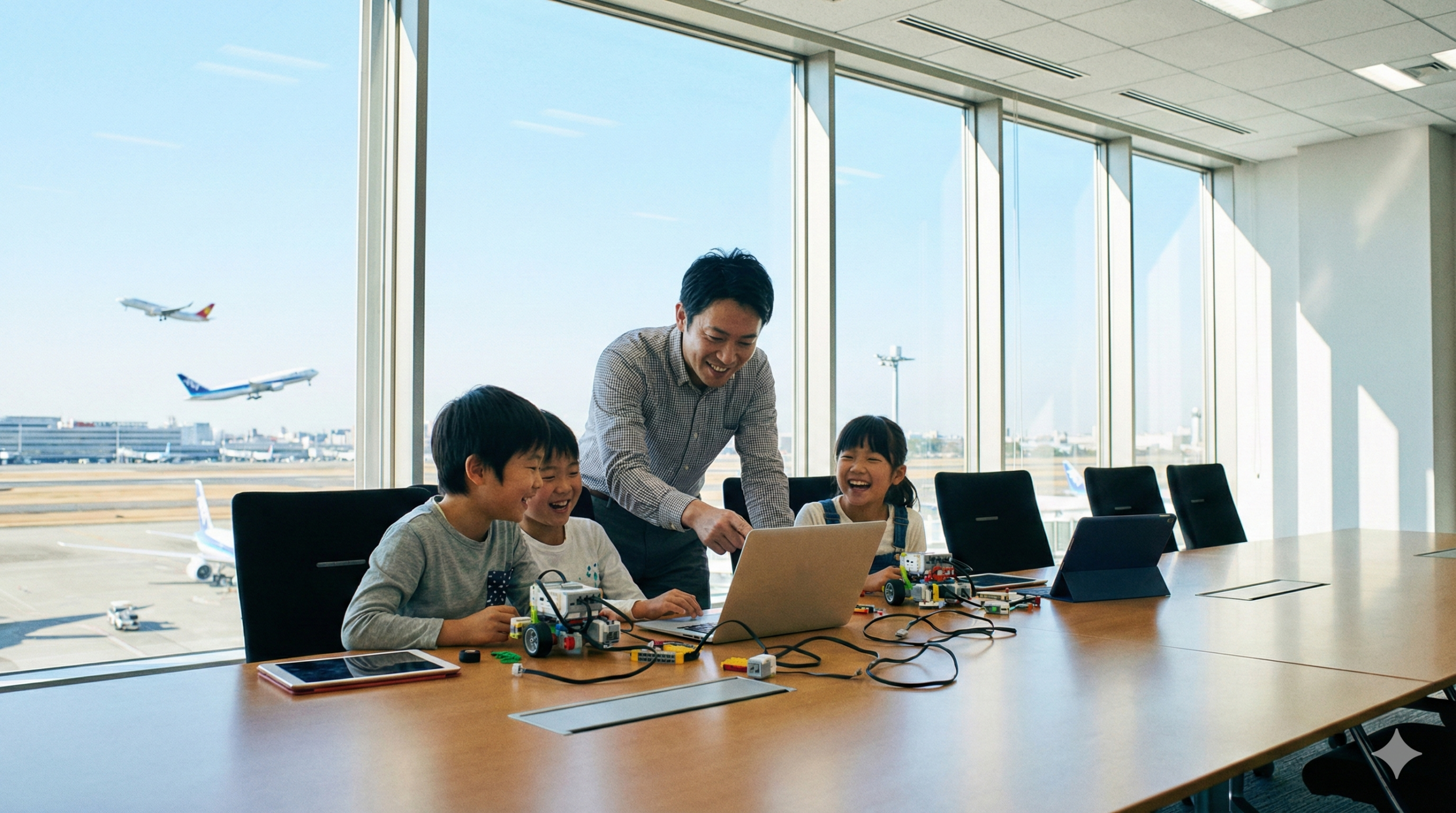 空港の会議室でプログラミング教室をはじめる